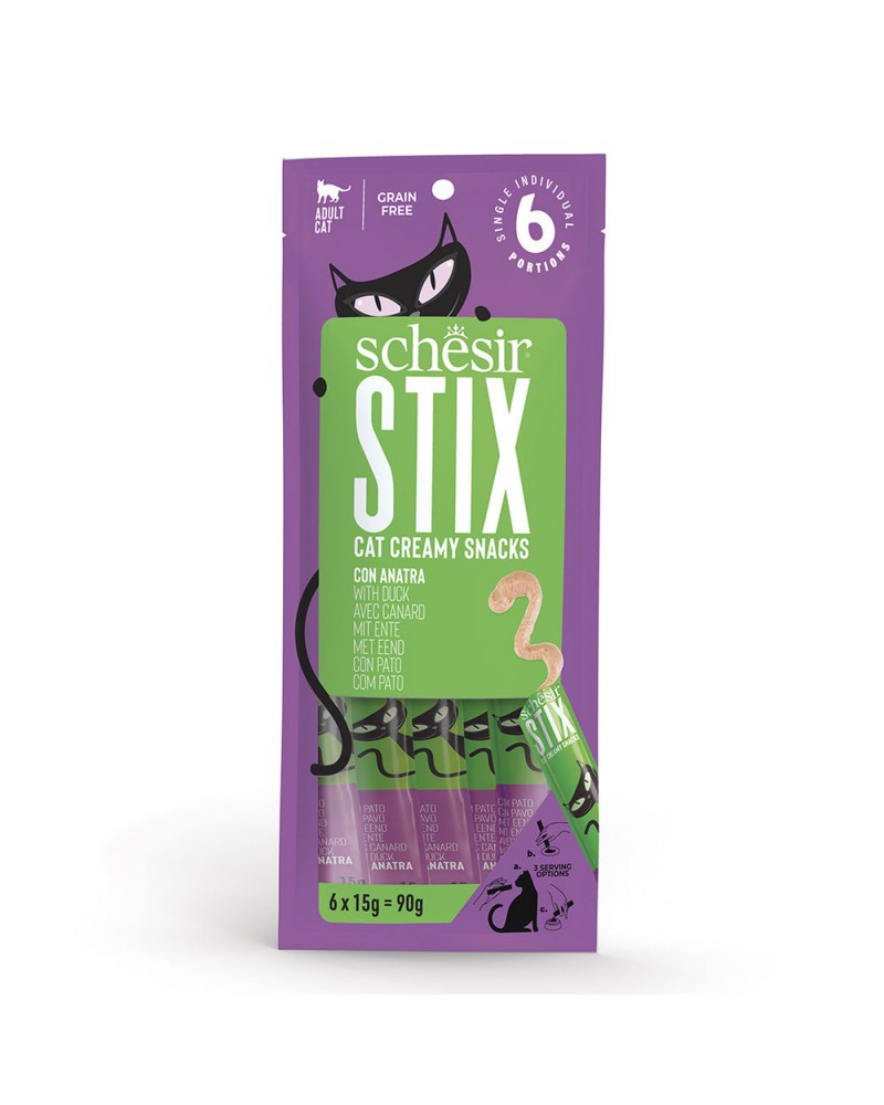 Schesir Snack cremoso Stix Pato 6x15gr.