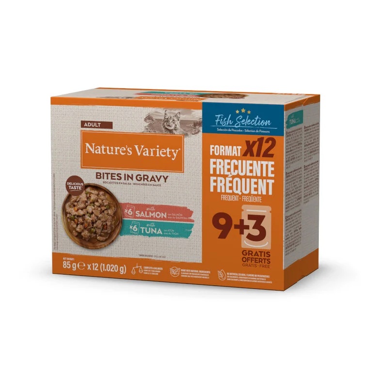 Nature's Variety Bocaditos en Salsa Salmon y Atún 85gx12