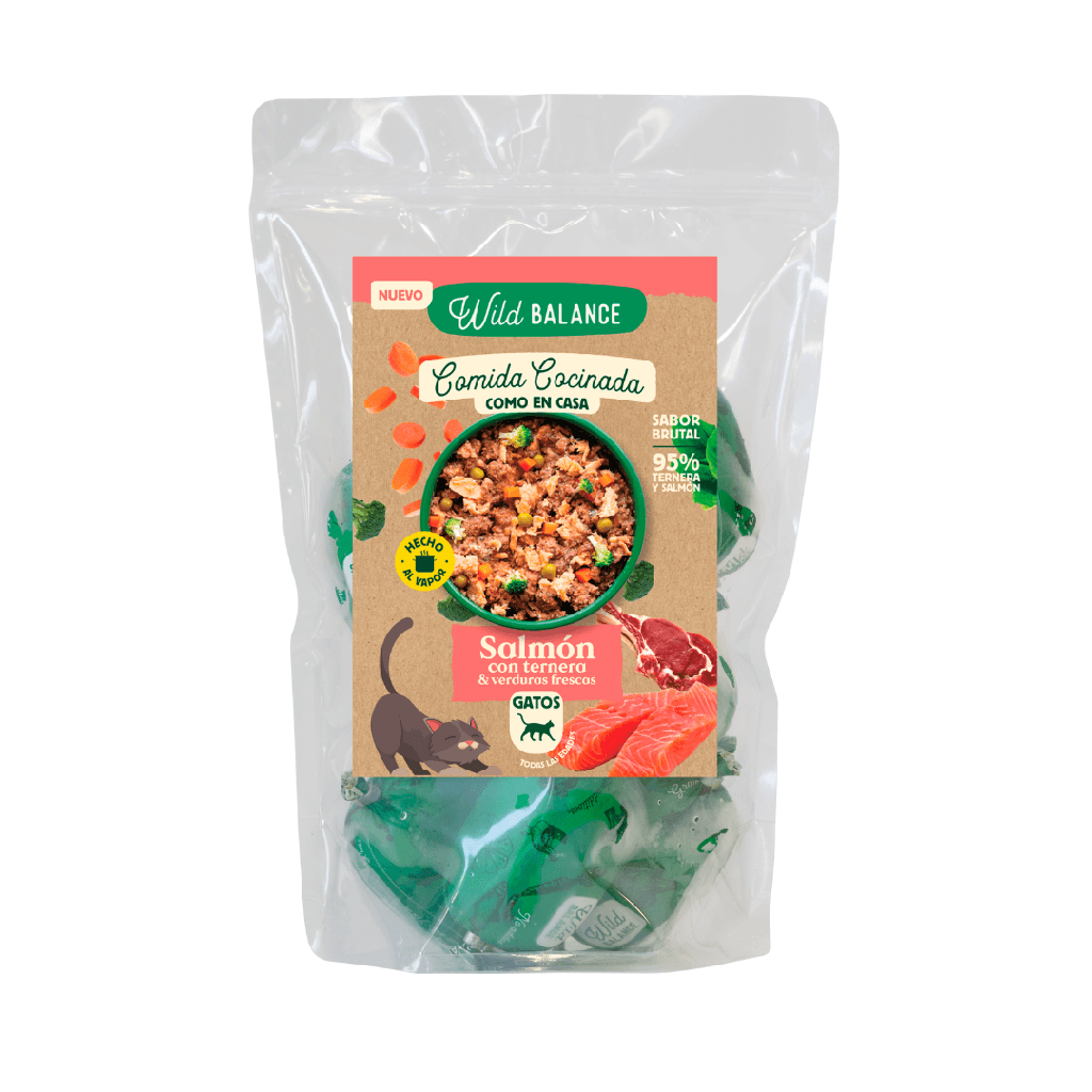 Wild Balance Comida Cocinada de Salmón y Ternera con verduras para gatos 1,2Kg